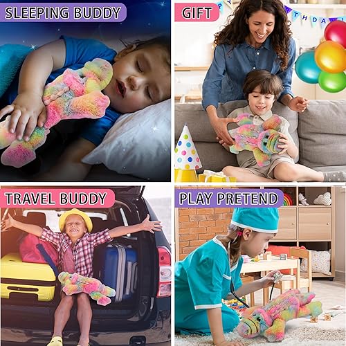 Miniatura 4 de DolliBu Peluche de cocodrilo mentiroso arcoíris  Suave juguete de peluche de cocodrilo abrazable, adorable juguete de peluche de vida silvestre,