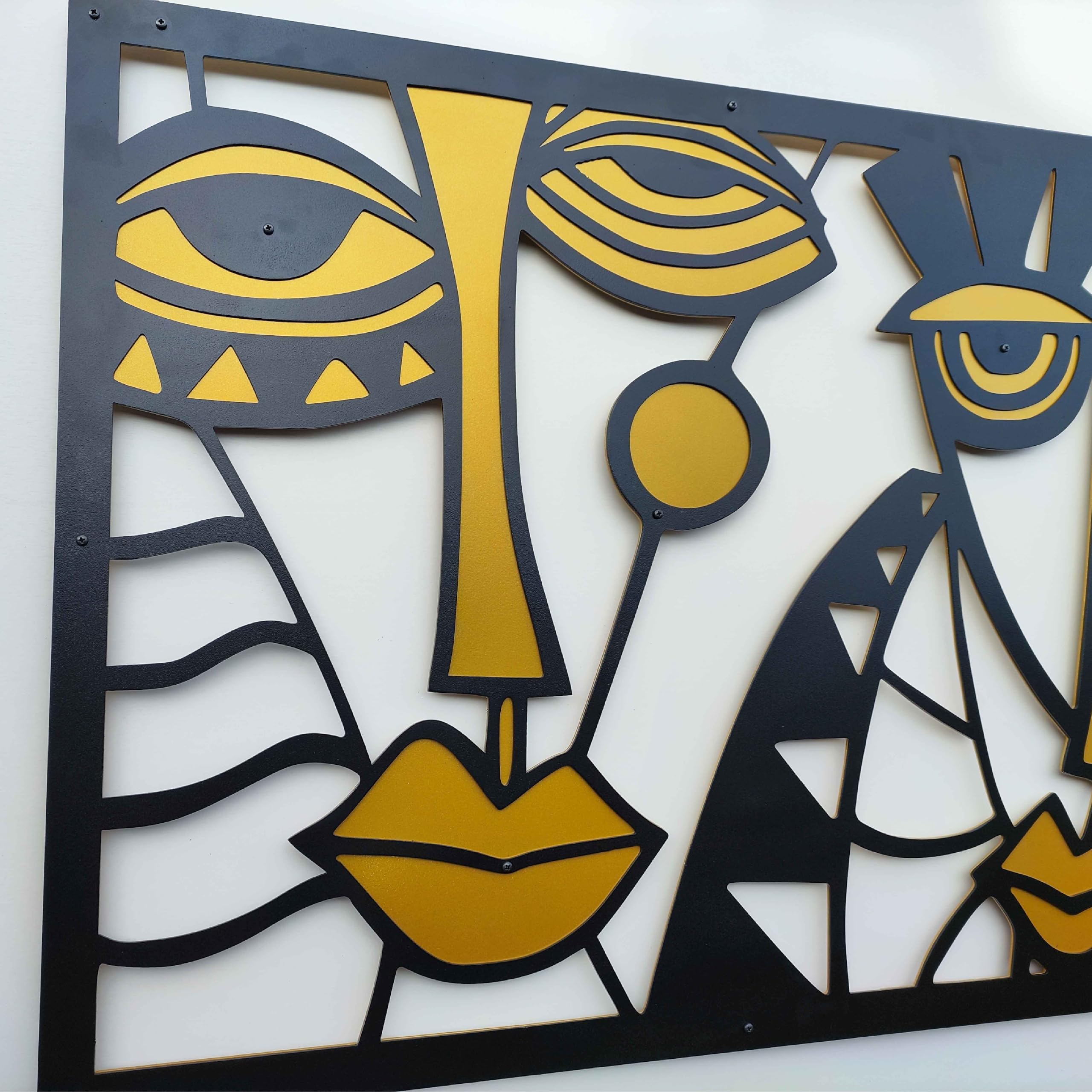 KAWA METALWORKS Pablo Picasso Inspired Metal Wall Art Decor, Altered Black and Gold Metal Art, Original Artwork for Walls (Medium - 41.5cm x 56cm (HxW))