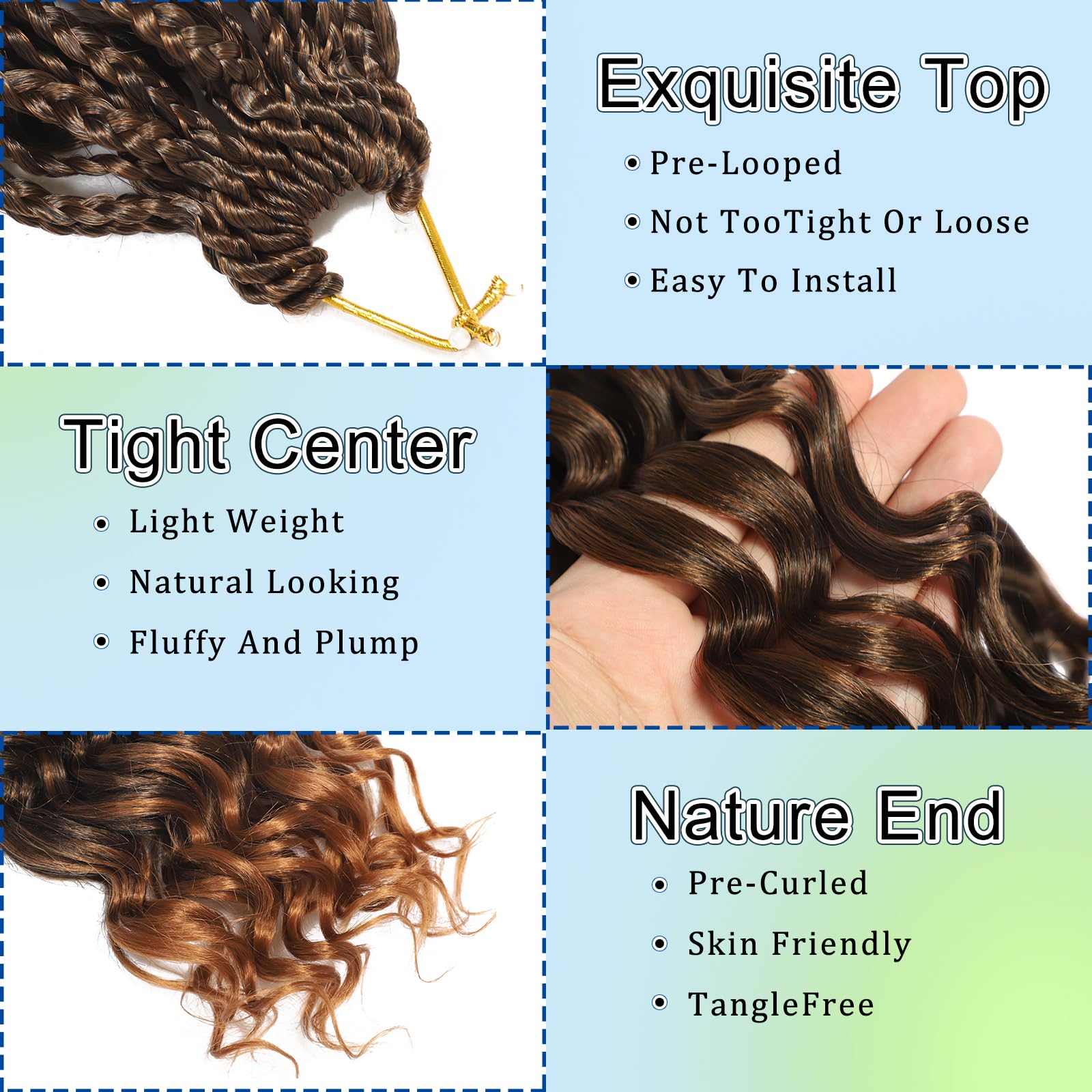 FLWAI Pre Looped Ocean Wave Crochet Hair 14 Inch 8 Packs Boho Style Hair Extensions Short Curly Crochet Hair Pre Twisted Synthetic Deep Wavy Curly Braiding Hair for Women (T30) - Image 3