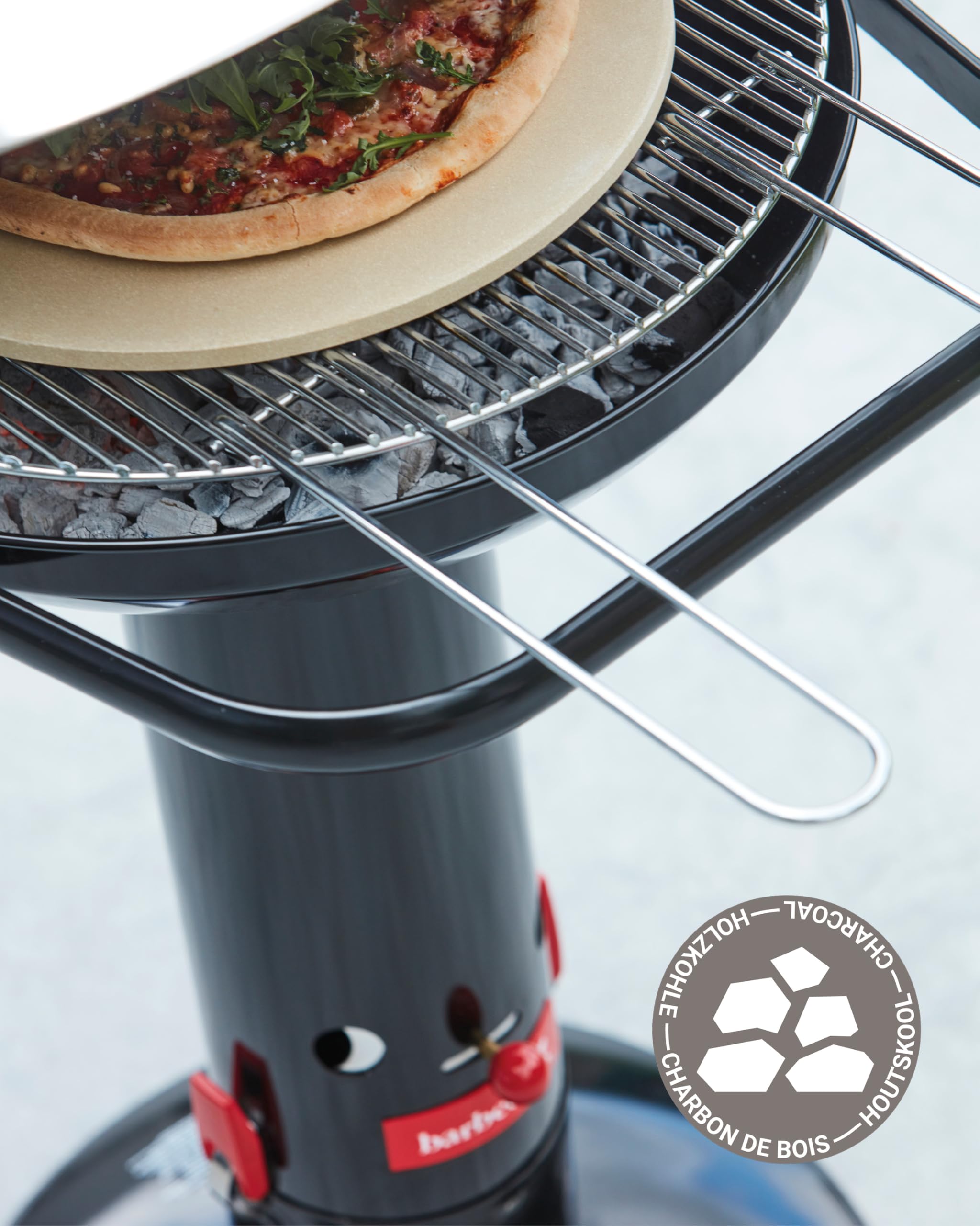 Barbecook Loewy 45 Barbecue a carbone con protezione antivento, barbecue rotondo con QuickStart e QuickStop, regolabile in 3 posizioni, nero, griglia di Ø 43 cm