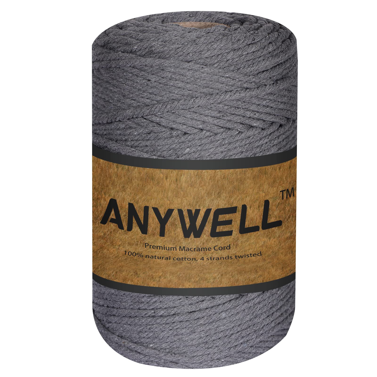 Fil de coton naturel macramé gris foncé contre nœuds lâches suspension murale