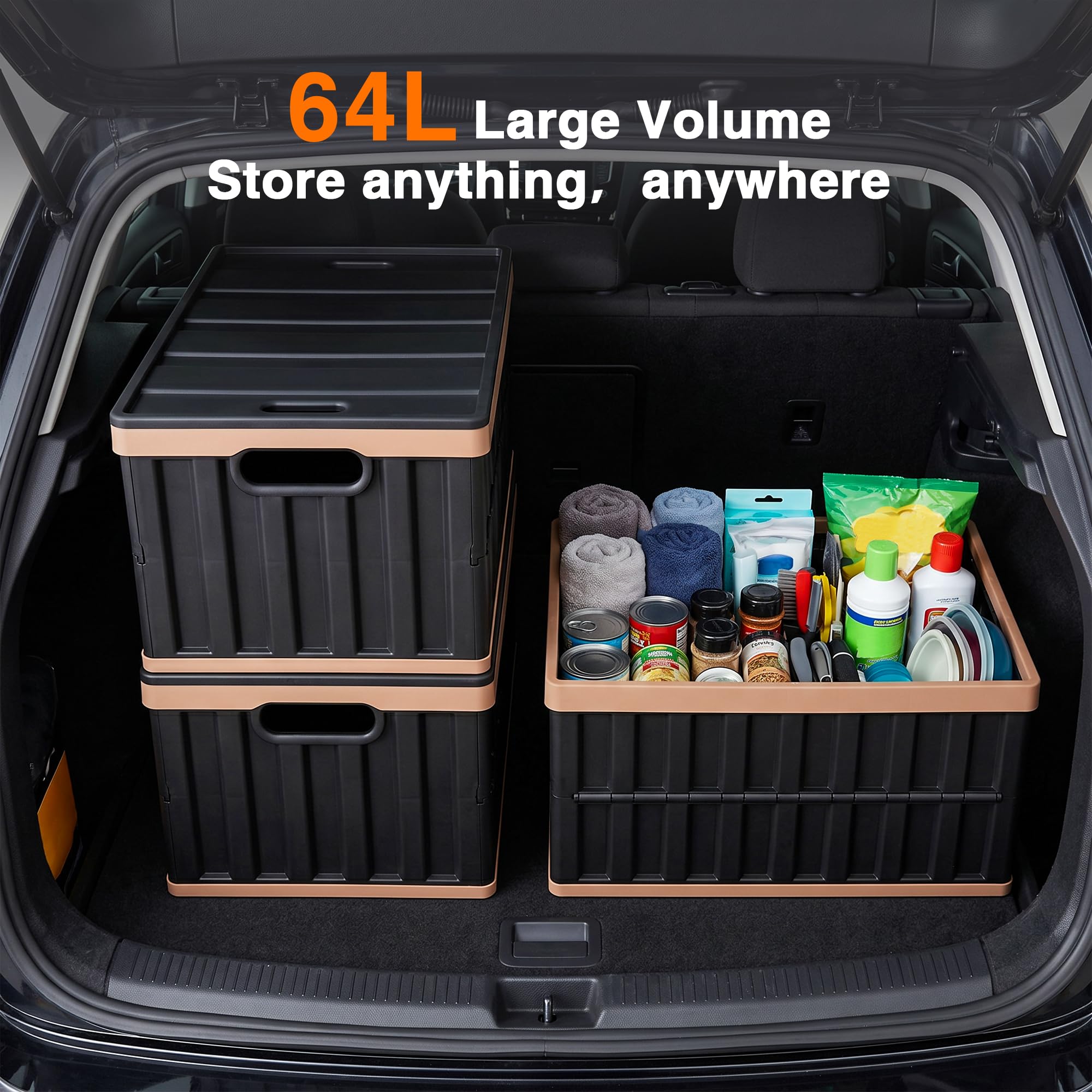 Citylife Lot de 2 bacs de rangement pliables de 64 l avec couvercles en plastique pour organiser des boîtes de rangement empilables