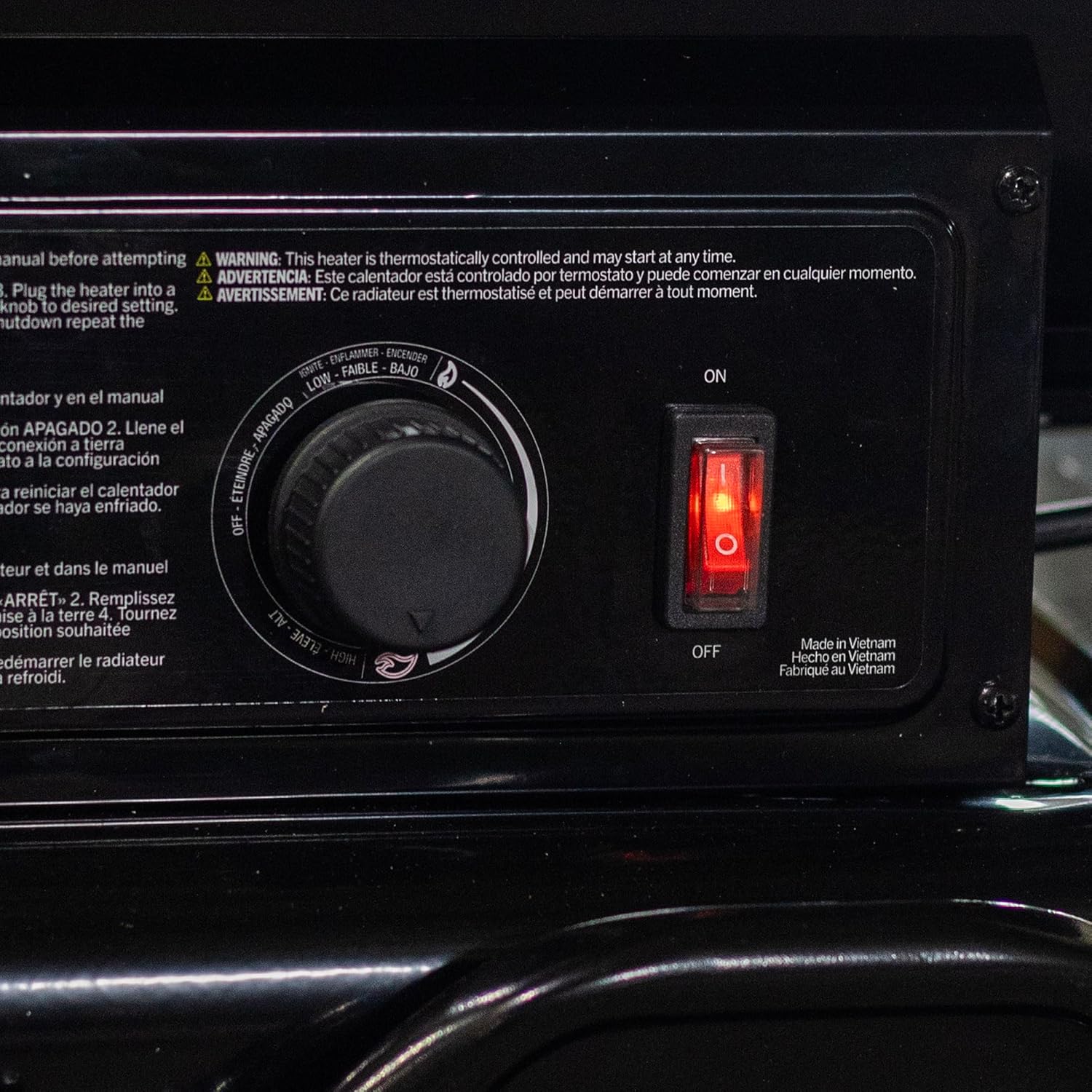Close-up of the fuel cap on the Mr. Heater kerosene heater.
