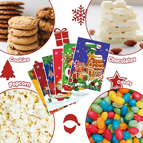 Miniatura 6 de Hotop 300 bolsas de Navidad, bolsas de aperitivos de Navidad, bolsas de plástico con asas, bolsas de regalo de Navidad, bolsas de regalo para