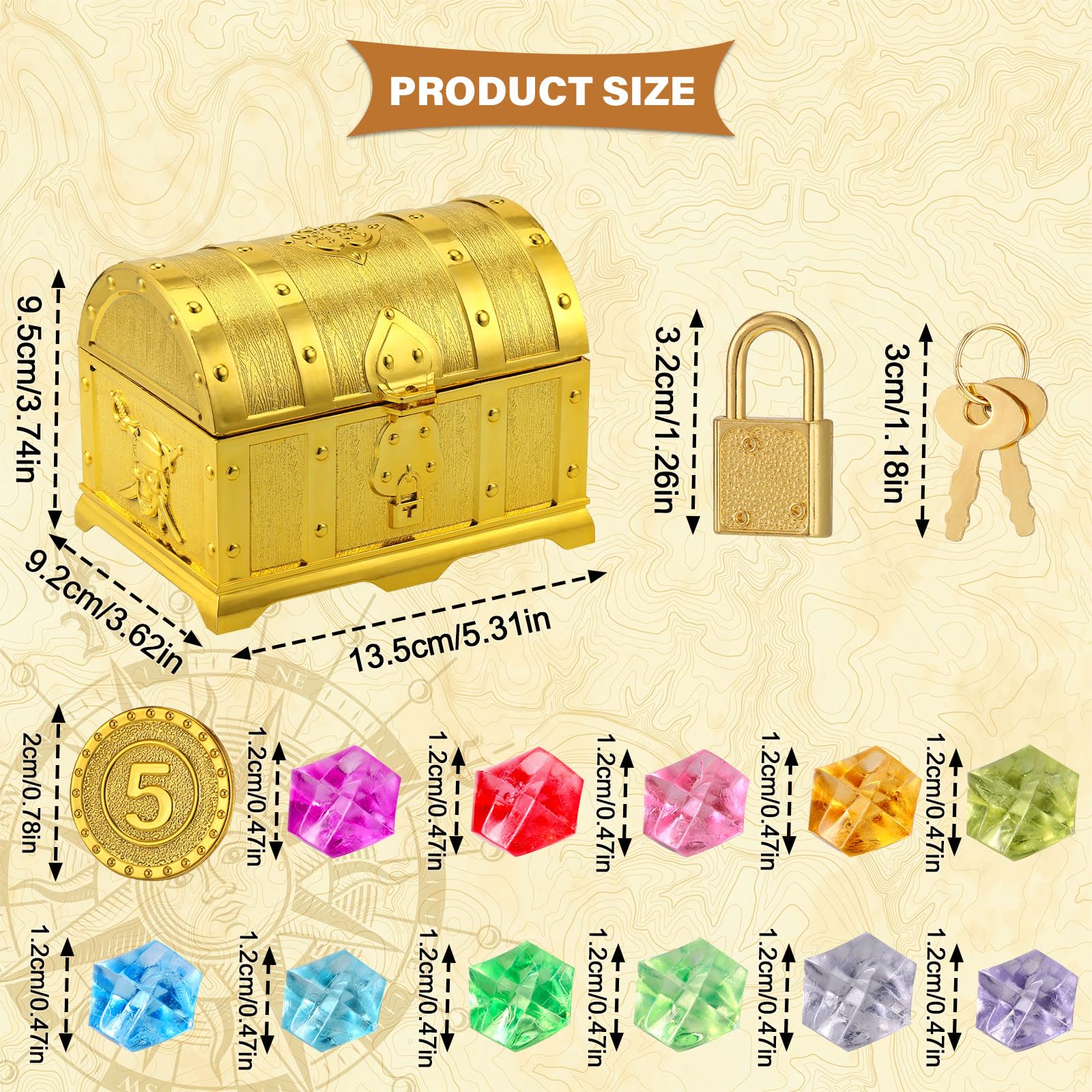 Hejo Coffre Au Trésor Enfant Pirate Avec Cadenas - Boîte Dorée Avec Diamants Et Monnaie Pour Chasse Au Trésor
