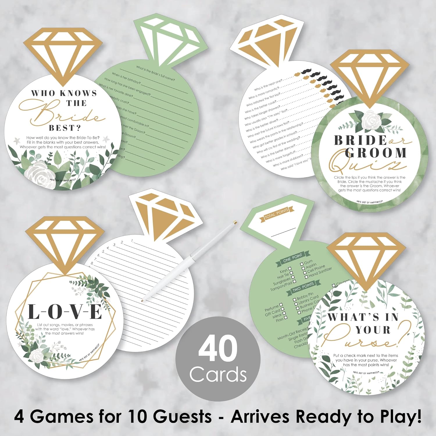 Big Dot of Happiness Boho Botanical Bride - 4 Greenery Bridal Shower Games - 10 Cards Each - Gamerific Bundle : Home & Kitchen