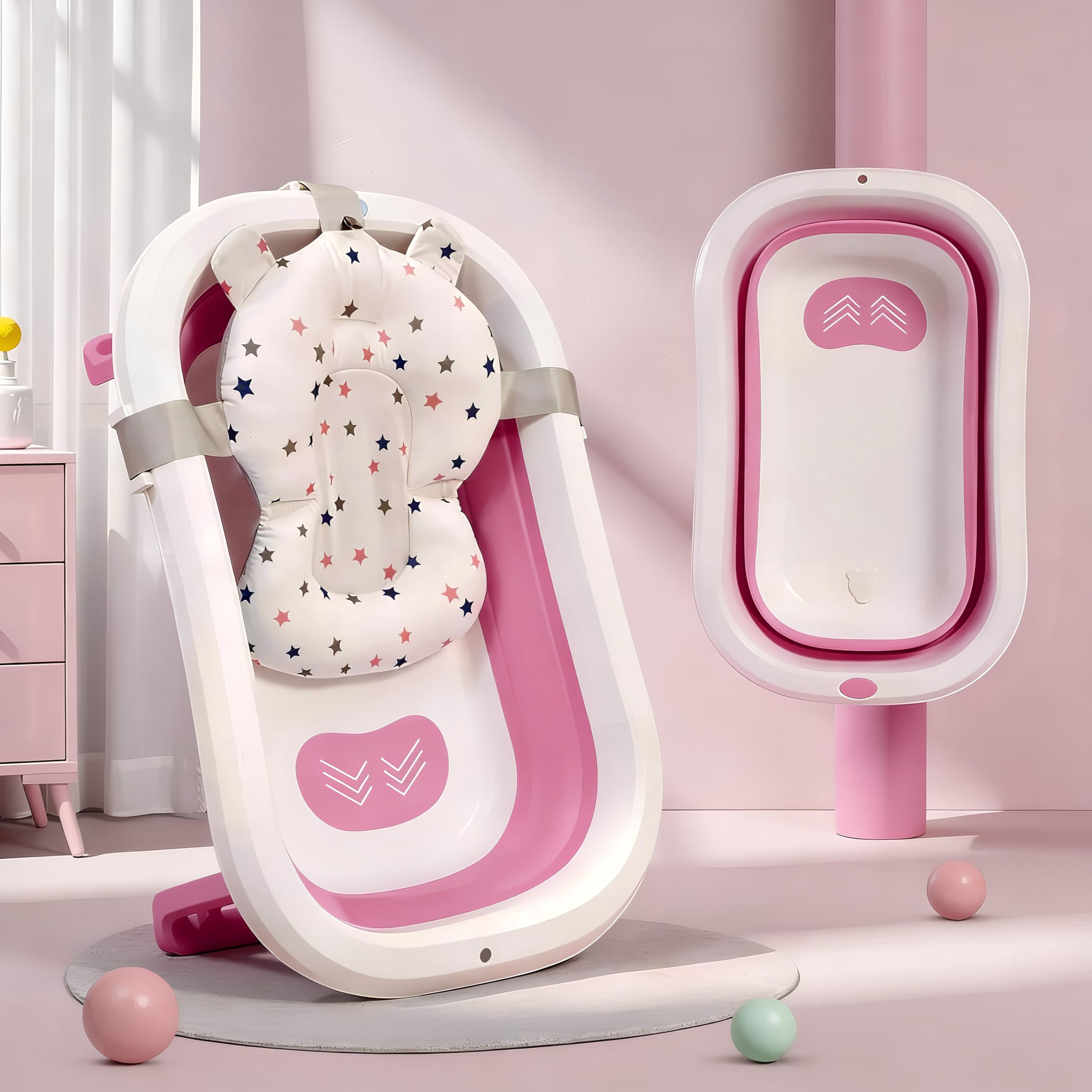 StarAndDaisy Bath Tub for Baby 0-3 Years/Foldable Bath tub for Kids with Cushion, Space Saving Design, Newborn Baby Folding Bathing Tub Girls & Boys with Soap Tray, Easy to Store- Pink-image-45