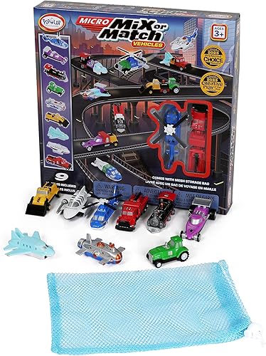 Popular Playthings Micro Mix or Match Vehículos Deluxe Set de 9 Coches de Juguete Aviones y más