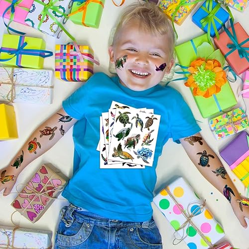 Miniatura 6 de Tatuajes temporales de tortuga, 20 hojas, 156 piezas de calcomanías de tatuajes con temática de tortuga, suministros de decoración para fiestas,