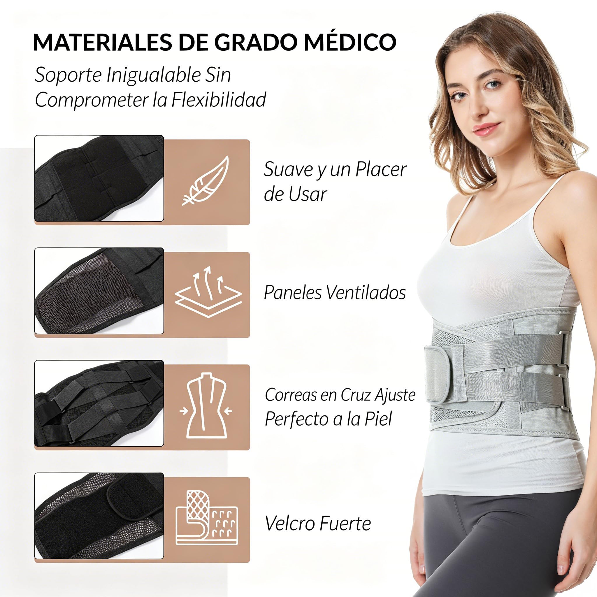 NEOtech Care Faja de espalda ULTRA LIGERA - Apoyo lumbar/para la postura - Tejido transpirable para el ejercicio - Compresión adaptable (Gris XL)