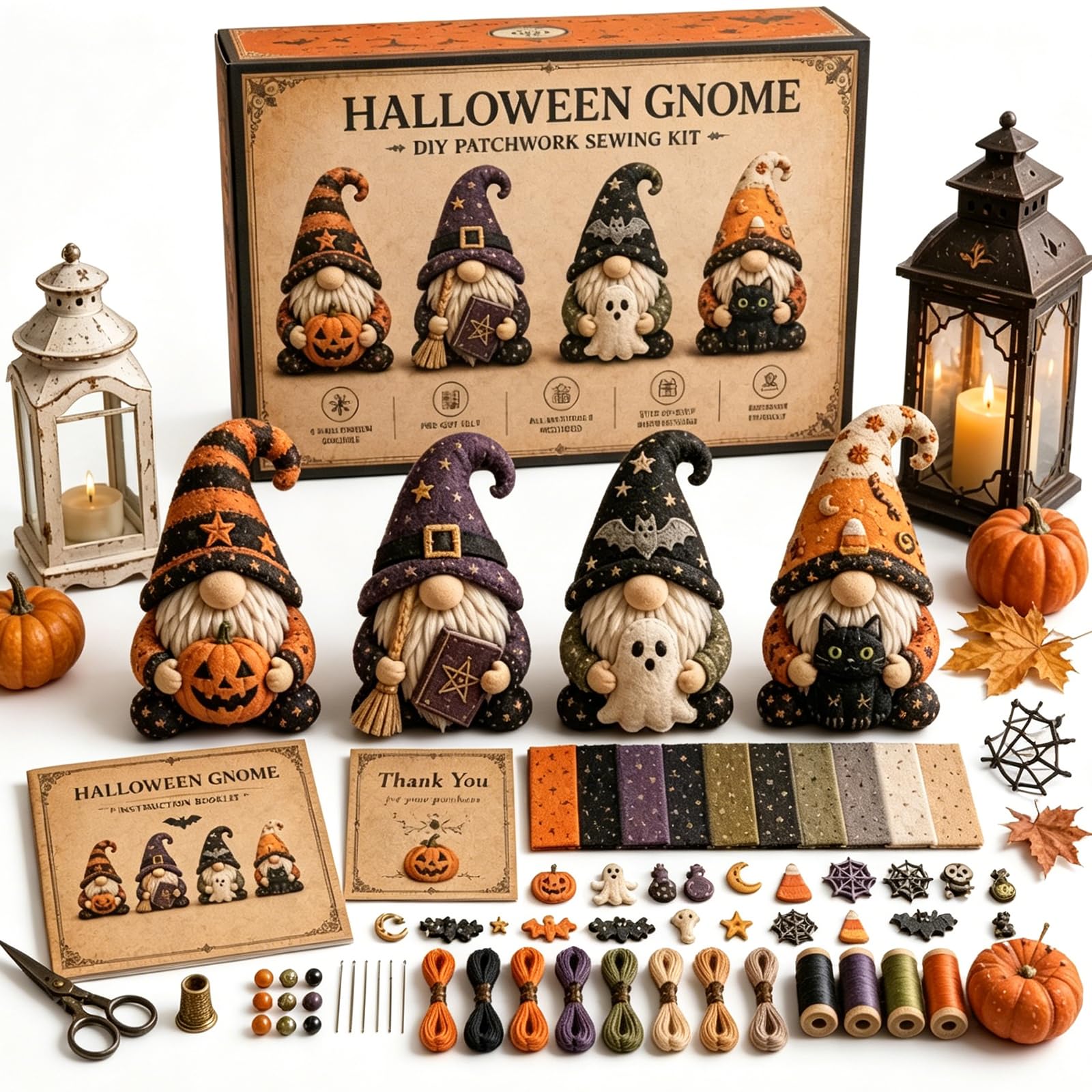Cozy Gnome DIY Patchwork Kit, Gnome Sewing Kit for Adults, DIY Fabric 3D Gnome Craft Kit, Hand Patchwork Craft Kit with Pre Cut Fabric, Thread, Needles, Gift Craft Lovers and Home Decor (#B)