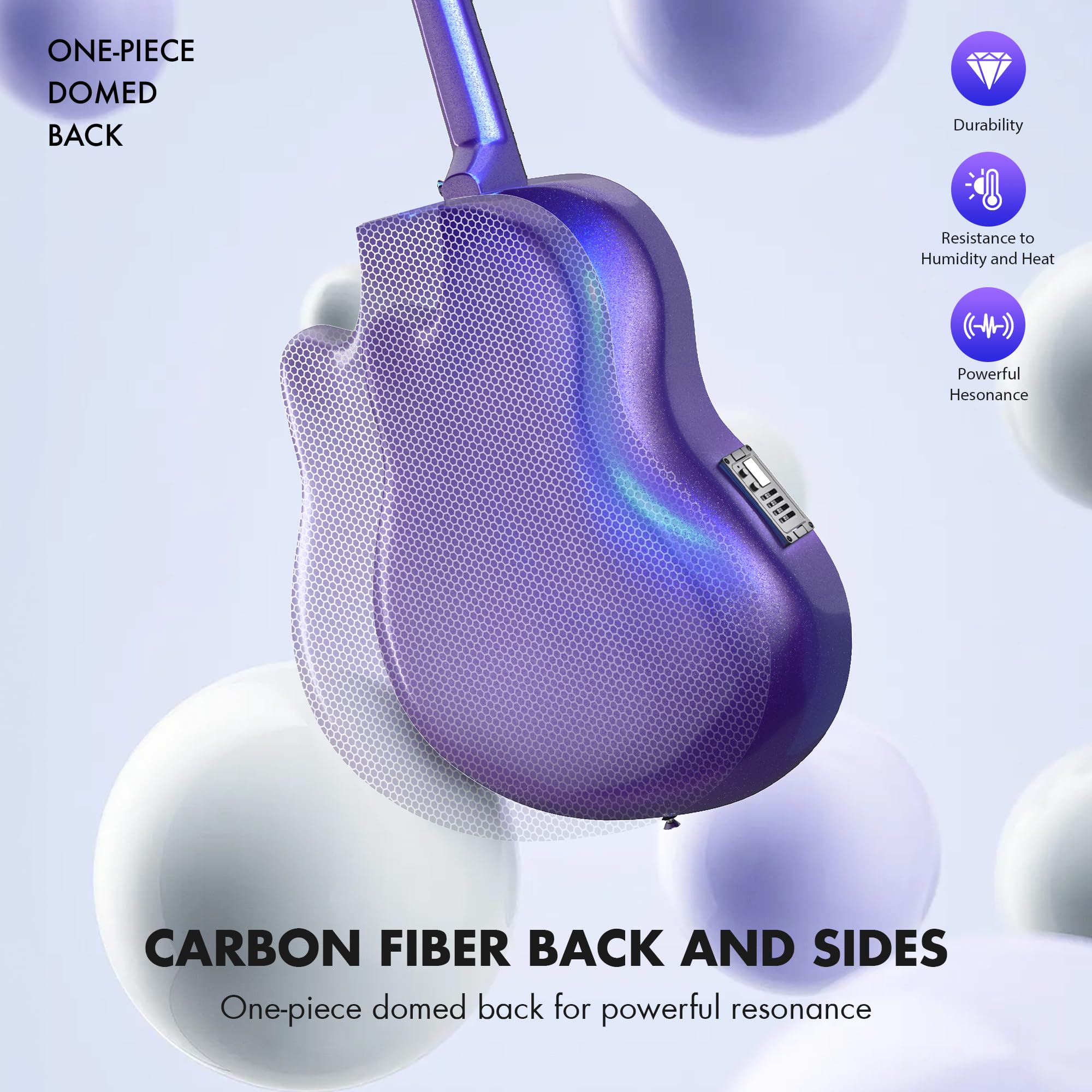 CAHAYA Chitarra Elettro-Acustica 41 Pollici: Fibra di Carbonio con Finitura Sfuma Blu-Viola Elegante, Tavola in Abete, Pickup Piezo Integrato, Perfetta per Viaggio e Palco (CCF0396P)