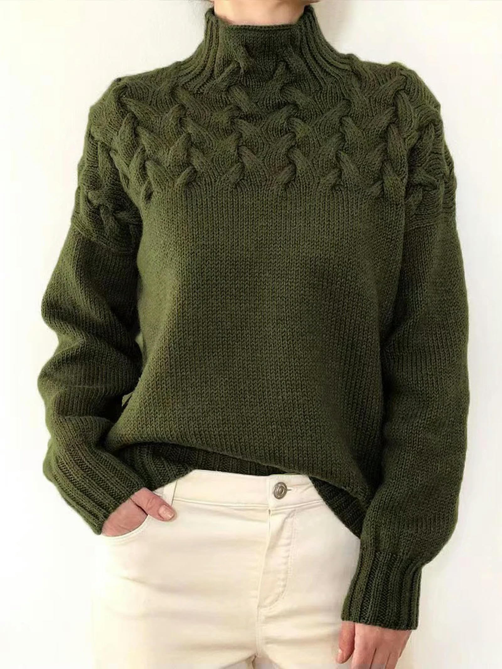 Pullover & Strickjacken für Damen Vintage Rollkragenpullover Frauen Winter Warmer Gestrickter Pullover Dame Elegant Solide Jumper Langarm Strickwege