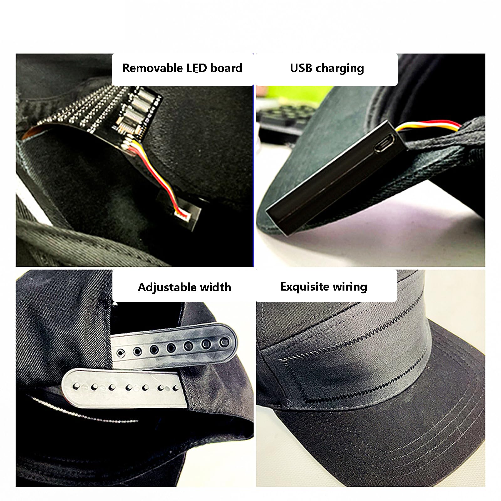 Gorra LED programable con control de aplicación móvil, texto editable, animación, música, graffiti, diseño DIY para fiestas de cumpleaños, conciertos, carnivales, Navidad, bares, clubes