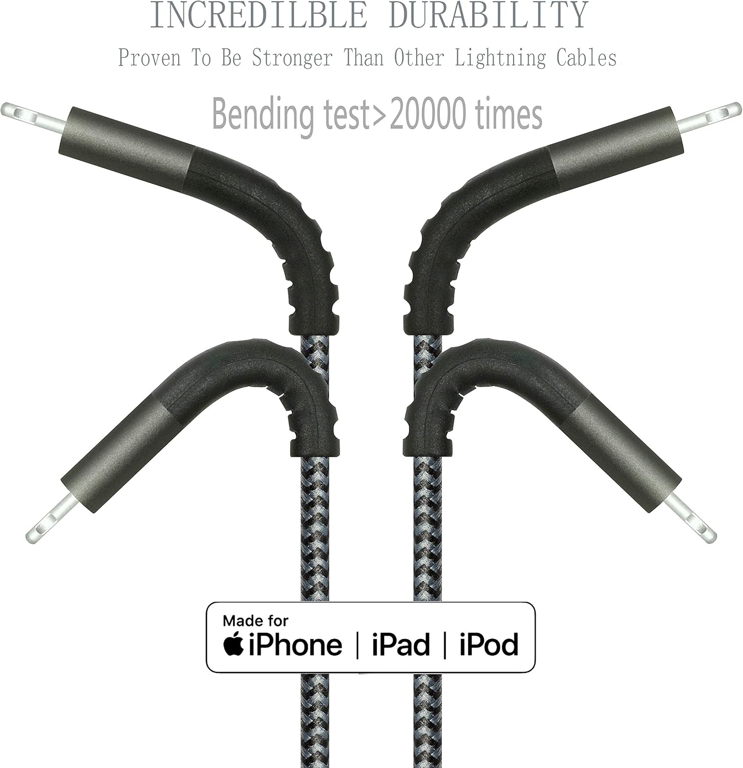 iPhone Charger Lightning Cable IDiSON 4Pack(10ft 6ft 6ft 3ft) Certified Braided Nylon Fast Charger Cable Compatible iPhone 11 Pro Max XS XR 8 Plus 7 Plus 6s 5s 5c Air iPad Mini iPod (Black Gray)
