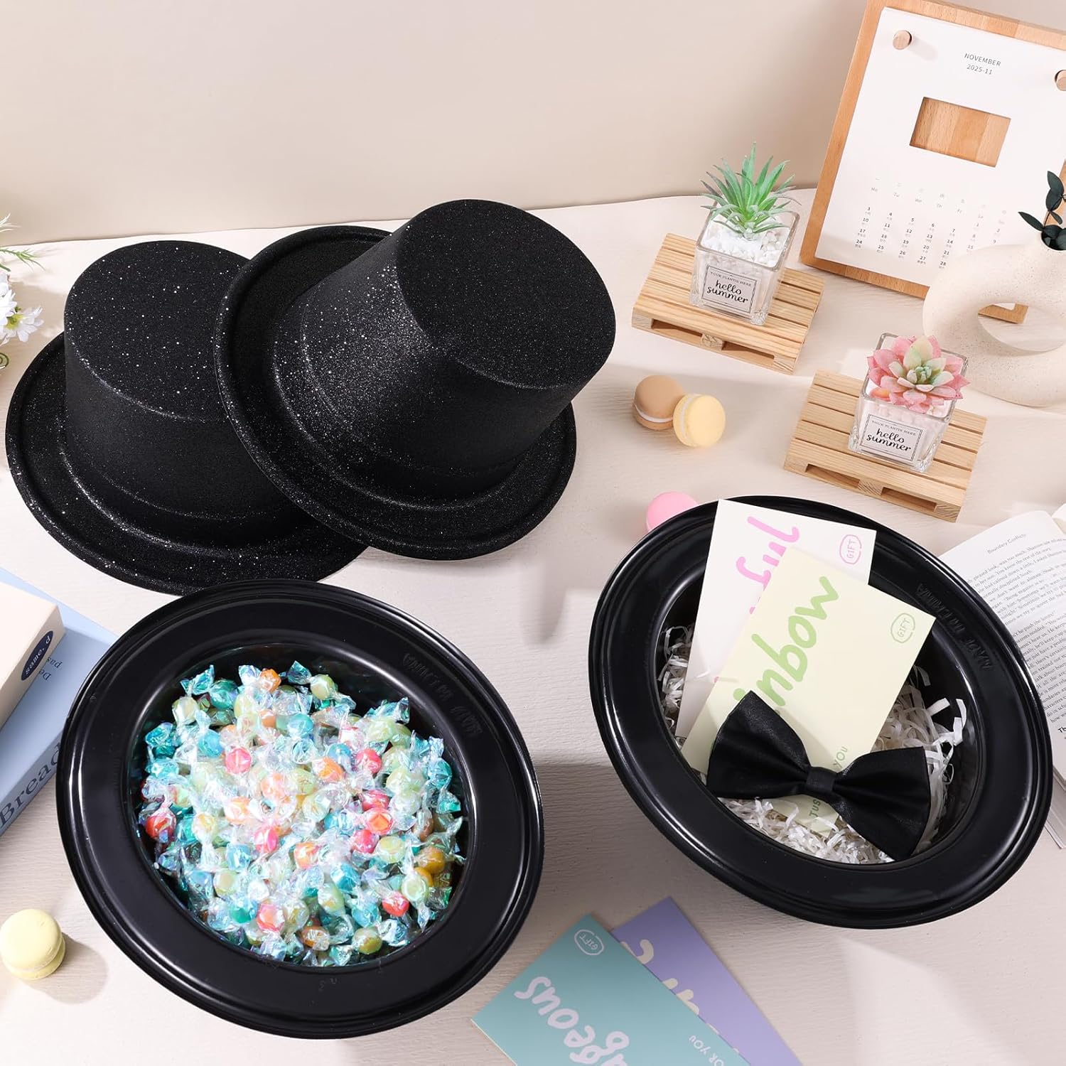 12 Pcs Top Hats Adult Glitter Top Hats with 12 Pcs Bow Ties, Glitter Plastic Disco Party Hat for New Year’s Eve 2026 Shiny Magician Top Hat Magician Birthday Wedding Cosplay Party Supplies(Black) - Image 4