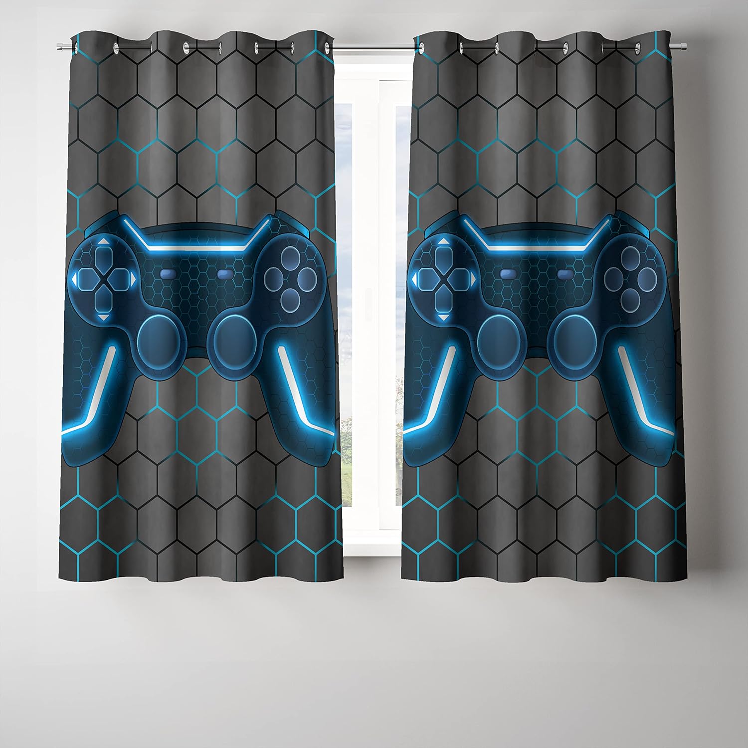 NTBED Game Console Blackout Curtains Drapes for Kids Bedroom Play Room 2 Panels Darkening Grommets Window Treatment, 42Wx63L, Blue