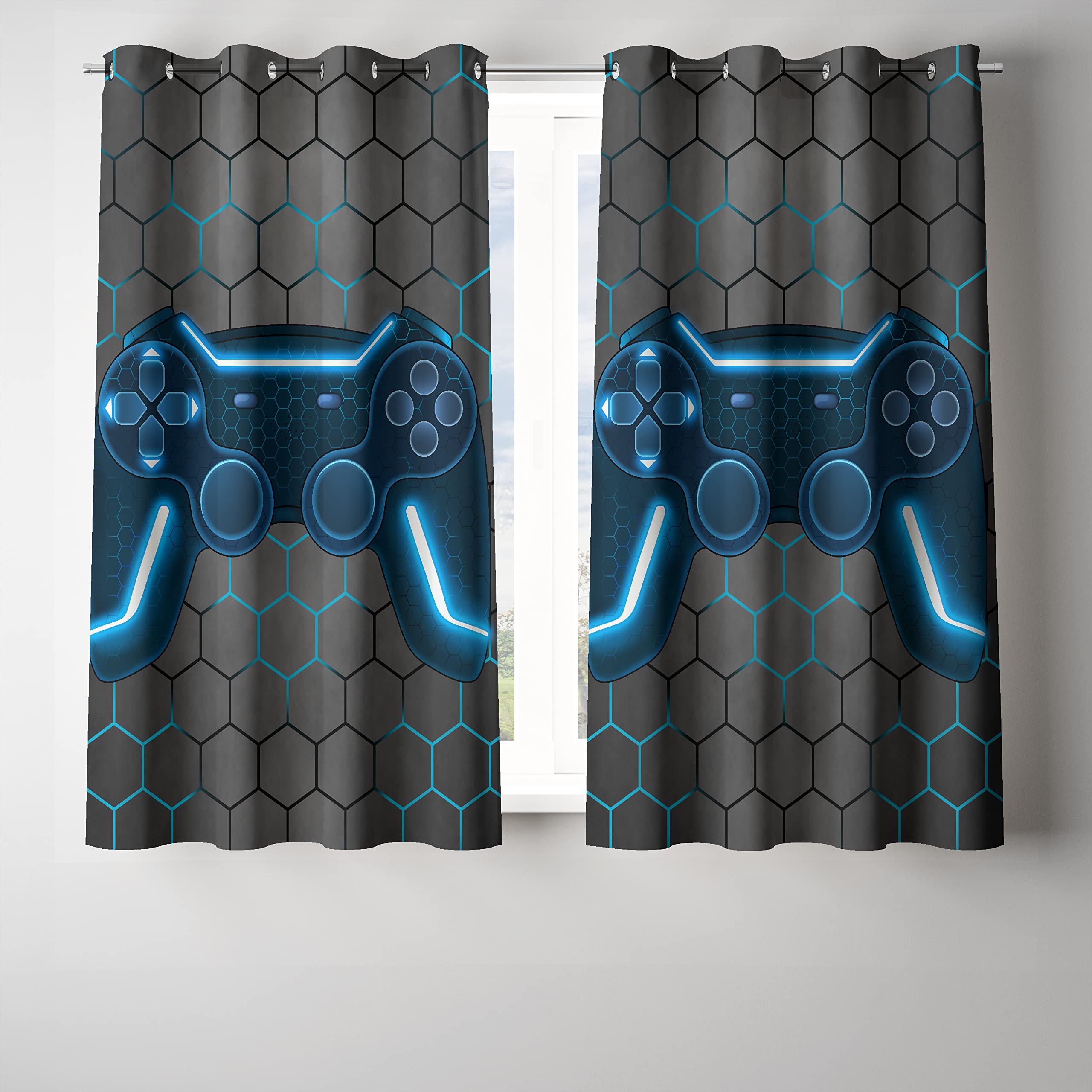 Photo 1 of NTBED Game Console Blackout Curtains Drapes for Kids Bedroom Play Room 2 Panels Darkening Grommets Window Treatment, 52Wx63L, Blue