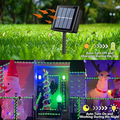 Miniatura 2 de YEGUO Luces solares de Navidad impermeables para exteriores, 2 paquetes de 100 luces LED de 33 pies cada uno, 8 modos de luces en tubo fino