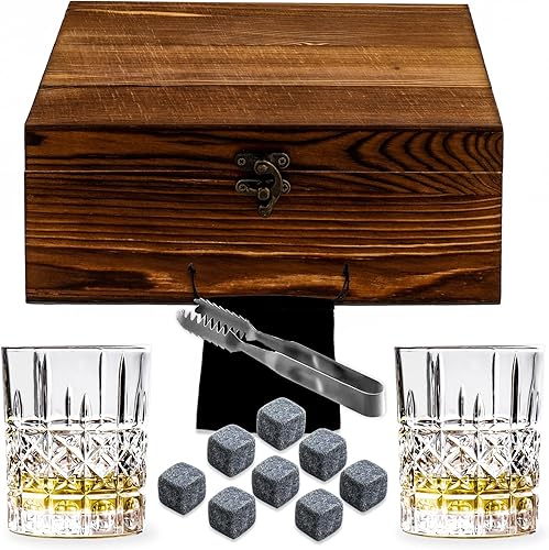 Miniatura 8 de Juego de 2 vasos de whisky, piedras de borbón, regalo para hombres, incluye vasos de cristal para whisky, piedras refrescantes, vasos de whisky en