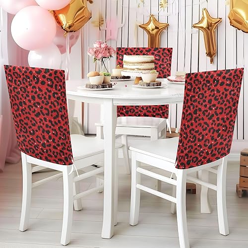 Miniatura 5 de Fake Glitter Leopard Print Red Decorative Seat Covers for Chairs for Home, Restaurant, Banquet Washable Decorative Chair Covers cubiertas para