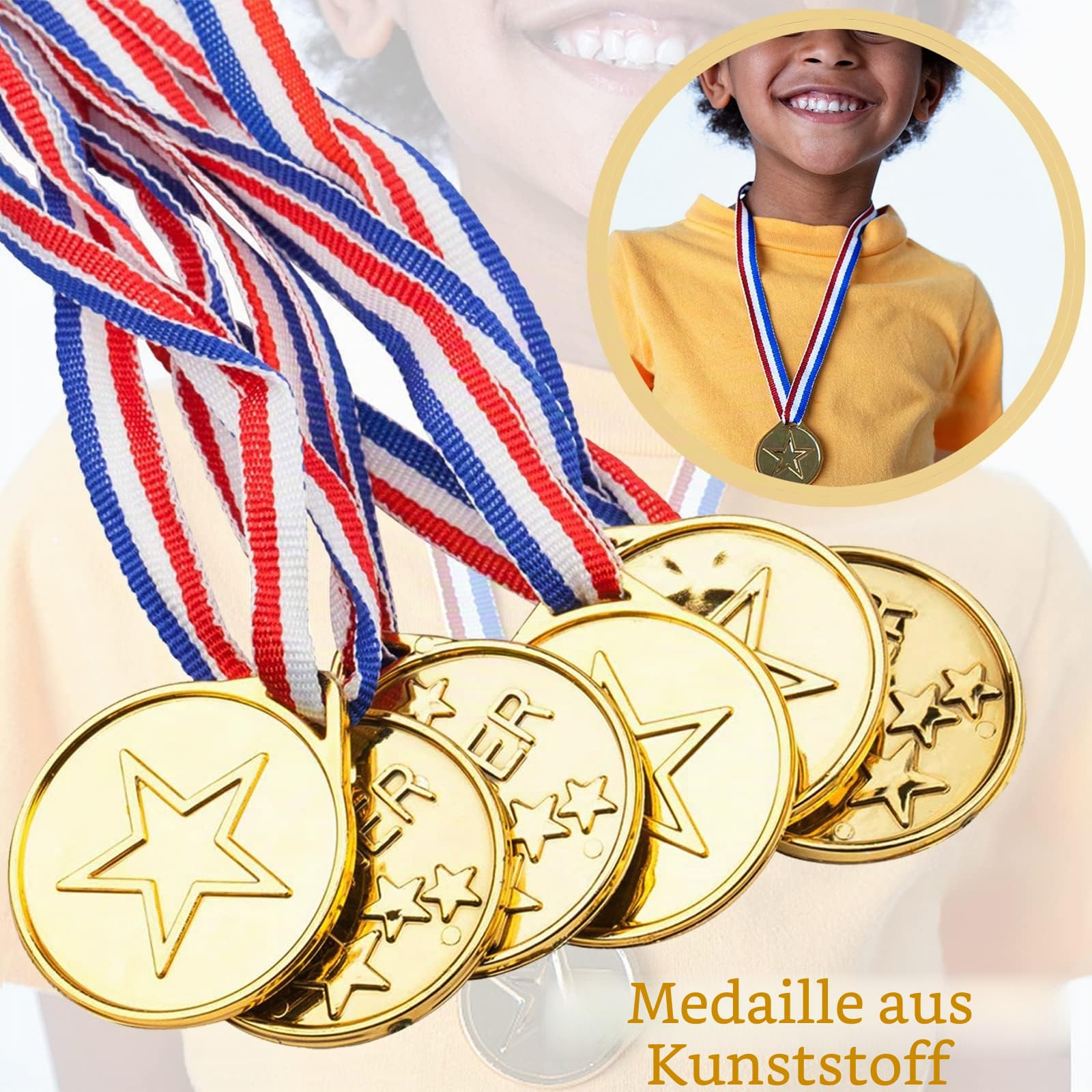 Anjing Medaillen für Kinder, 100 Stück Gewinner Goldmedaillen für Schule, Sportstag oder Mini-Olympiade Kindergeburtstag Party Kindergeburtstag Spiele mitbringsel Partygeschenk für Kinder