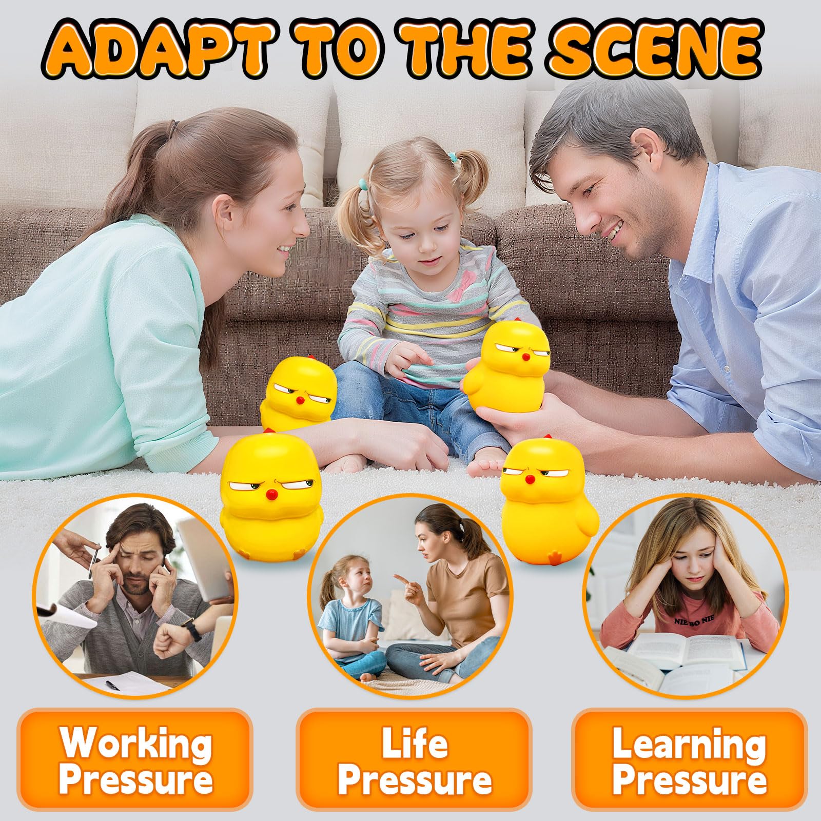 Stressbal, kleine gele kip, kuiken, knijpspeelgoed, Taba Squishy speelgoed, kip, fidget-speelgoed, anti-stress speelgoed, om te concentreren, angst te verminderen,Alleen voor 15 jaar en ouder