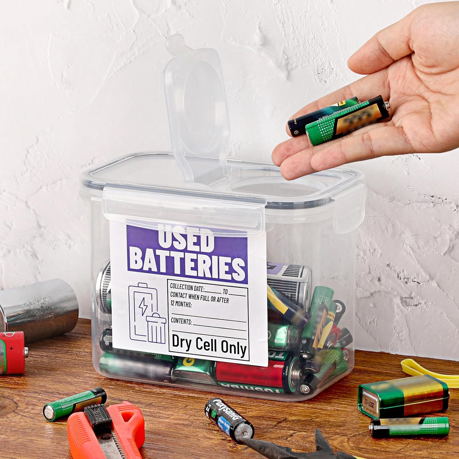 BTSKY Battery Recycling Container with Lid for Household Batteries, Black