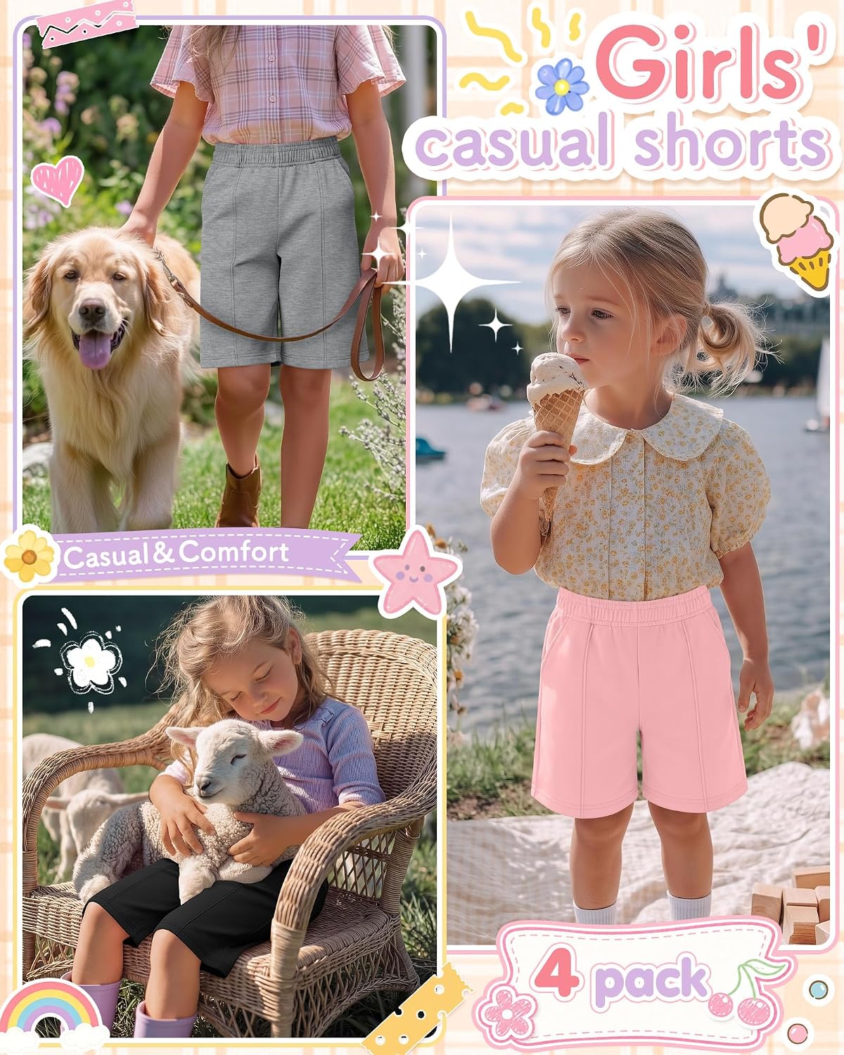 4 Pack Girls Bermuda Shorts
