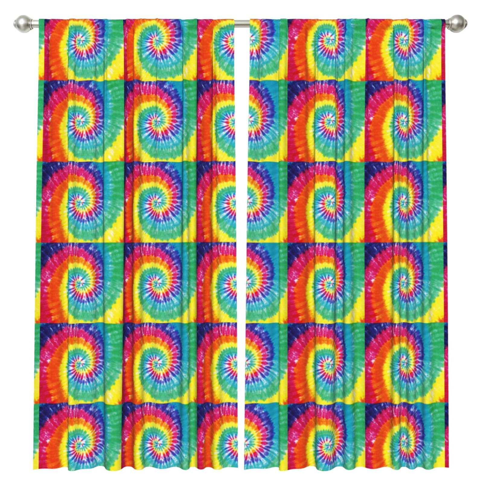 InOmak Rainbow Color Tie Dye, 2 Panels Window Curtains 52 x 84 Inch Blackout Curtains for Living Room Bedroom