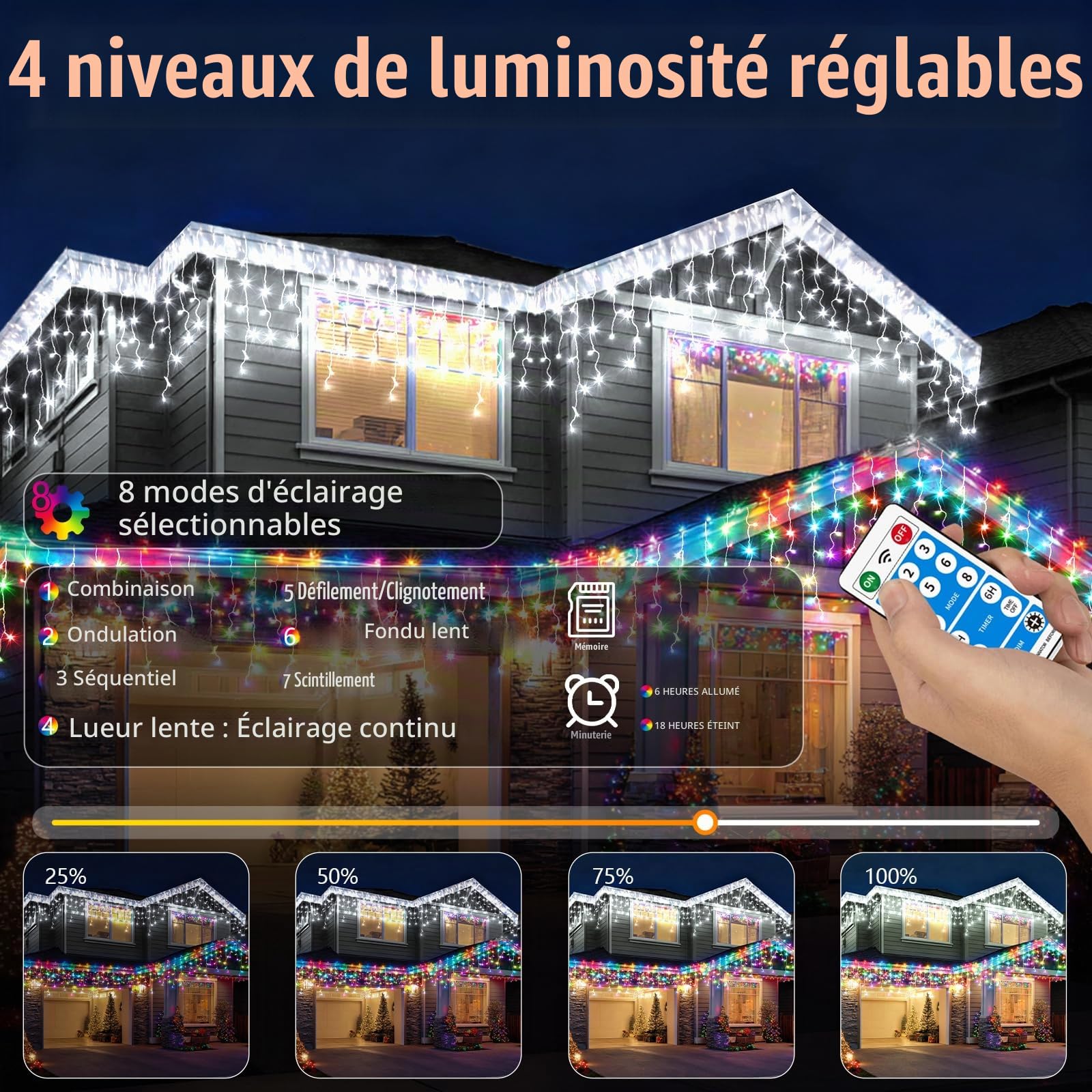 800LED Guirlande lumineuse Eisregen, extensible 25+5 m, éclairage de Noël, rideau lumineux étanche IP65, 8 modes, prise, minuterie, fonction mémoire, pour l'intérieur et l'extérieur