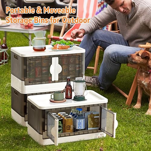 Miniatura 9 de Contenedores de almacenamiento plegables, contenedores de almacenamiento de 14.5 galones con tapa, paquete de 2 unidades para organizadores de