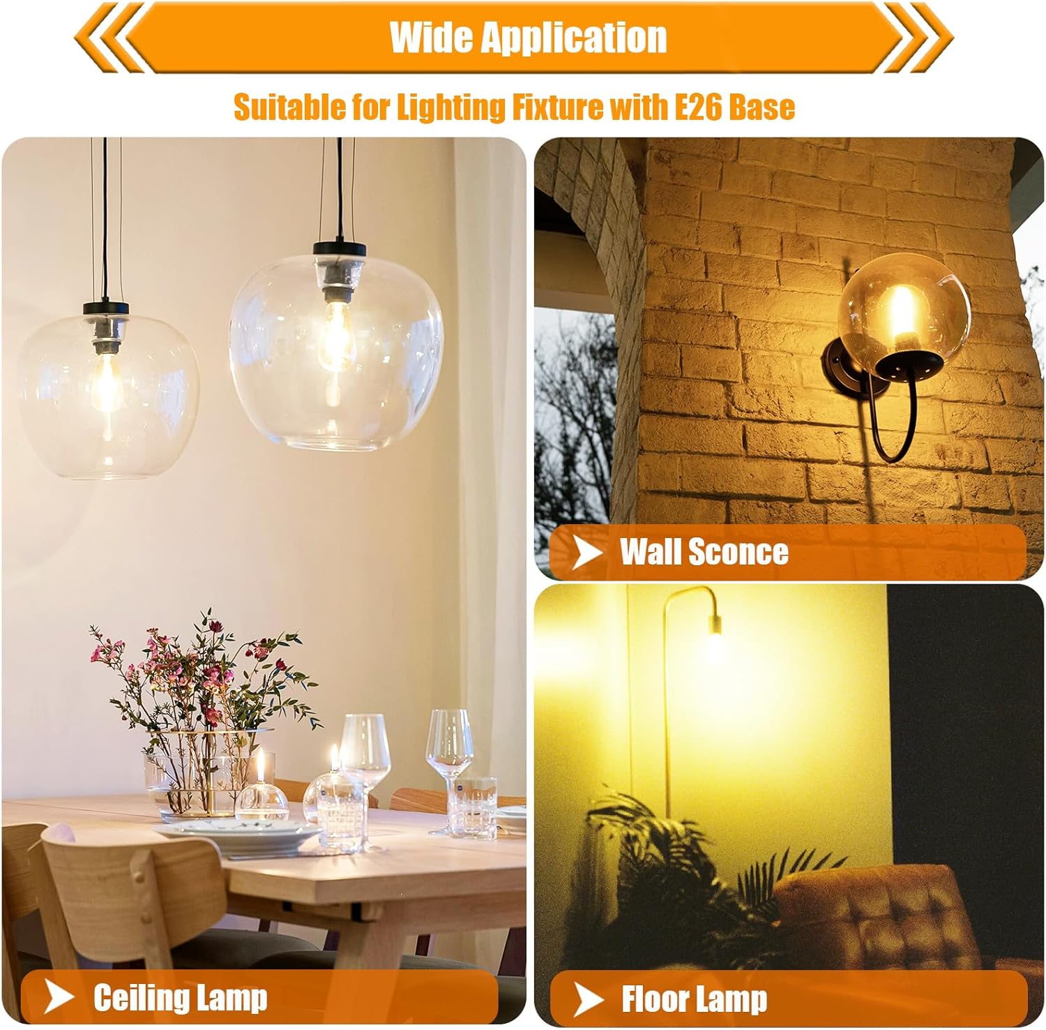 12 Pack 100 Watt Equivalent LED Edison Bulbs, 9W LED Light Bulbs, 2700K Soft Warm with E26 Standard Base, 120V Not-Dimmable, CRI 90, 1250LM