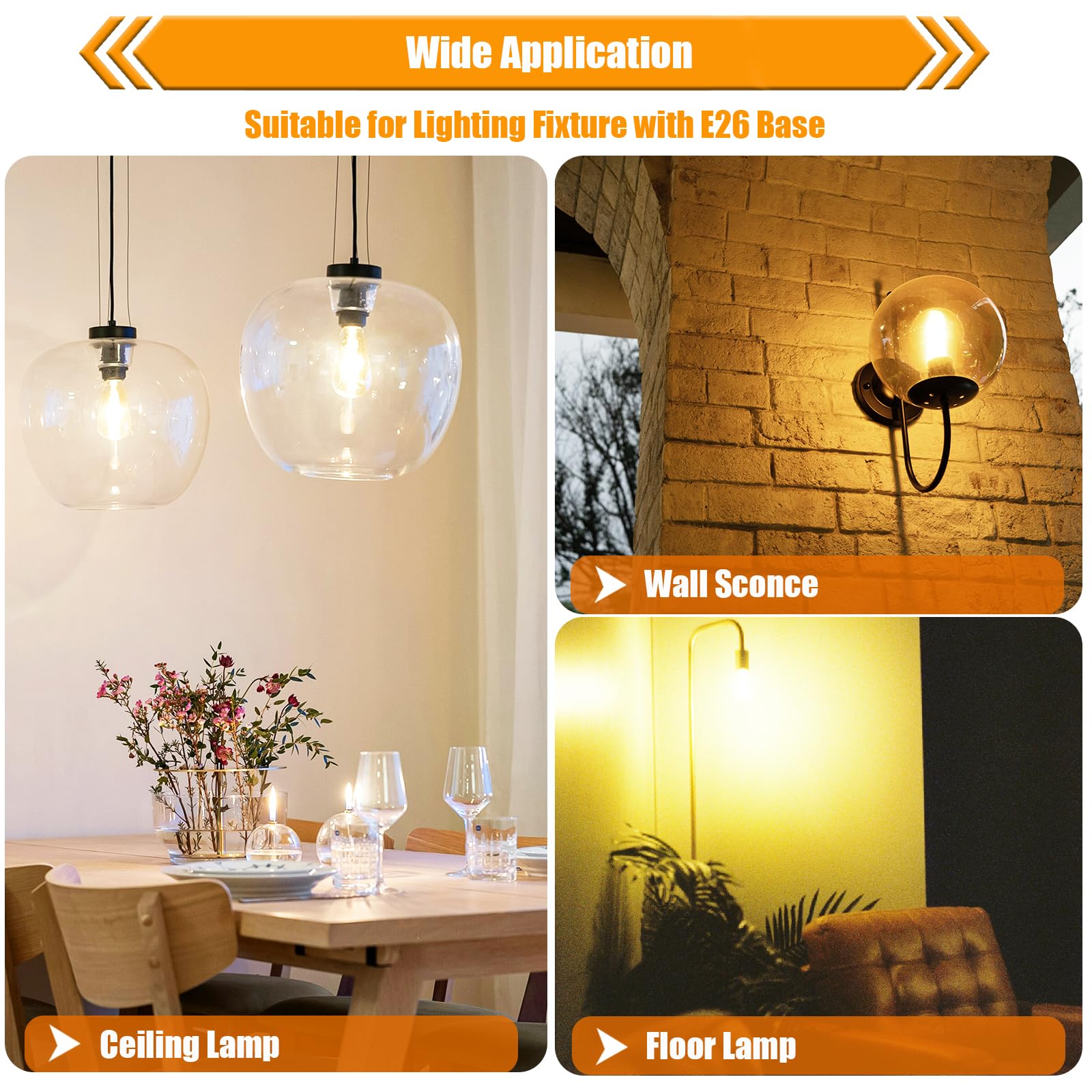 12 Pack 100 Watt Equivalent LED Edison Bulbs 9W LED Light Bulbs 2700K Soft Warm with E26 Standard — view 7