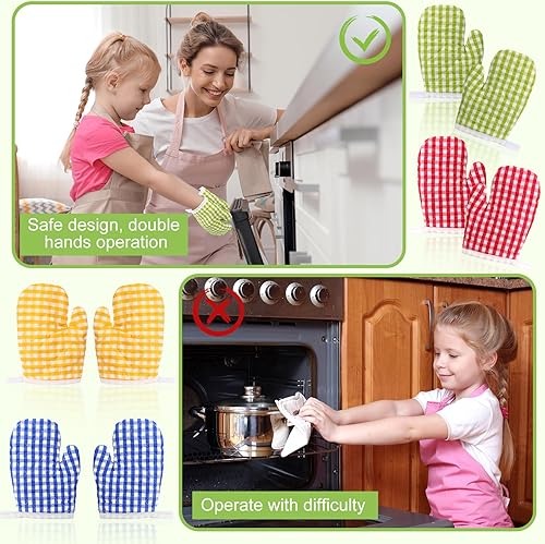 Miniatura 4 de Uiifan 12 pares de guantes de horno para niños, resistentes al calor, guantes de cocina a cuadros, guantes de cocina para horno, aptos para horno,