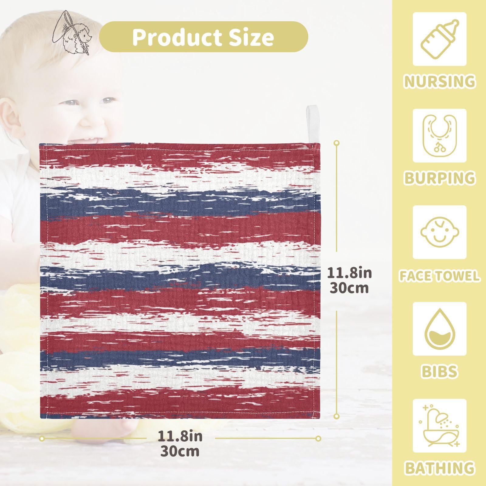 Nander 3Pack Baby Muslin Washcloths,Colorful Stripes Soft Face Cloths for Newborn, Absorbent Bath Wash Cloths, Wipes, Burp Rag,Toddlers Essentials Stuff, Baby Registry as Shower
