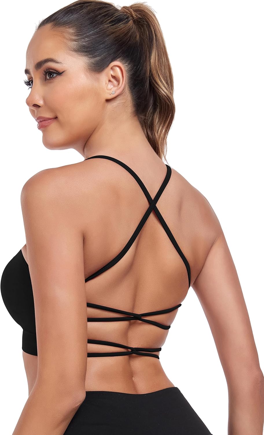 Lusait Sports Bras for Women Medium Support Thin Straps Sexy Criss-Cross Yoga Bra Gym Crop Top for Workout - Image 2