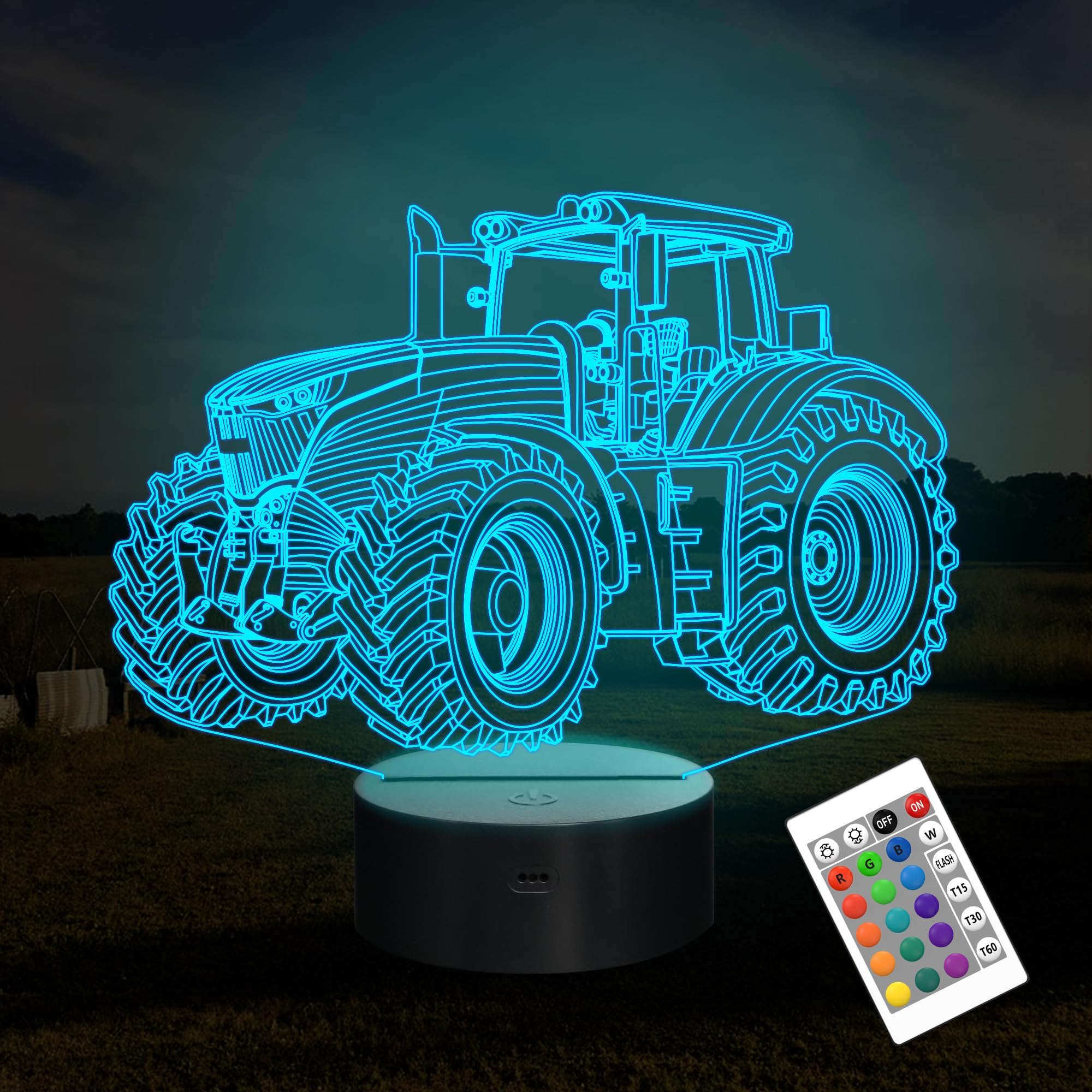 Tracteur 3d Illusion Nuit Lampe, 16 Changement De Couleur Gradable