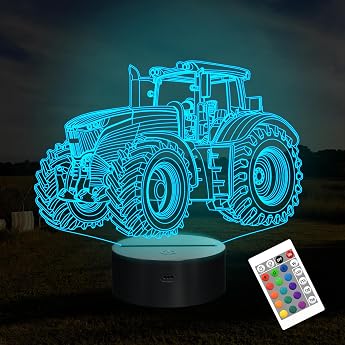 Truck 3 D Illusion Night Lamp Attivolife Tractor 16 Color Changing Dimmable Hologram Lighting USB Charging Table Desk Bedroom Decoration Creative Gift for Children Boys with Remote Control [Energy Class G]