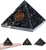 Crocon 55mm orgone Pyramid Black Tourmaline Protection Crystals Reiki Healing Stones, organite Pyramid for Good Luck Gift for Women Men Gemstone Crystal Chakra Charm orgonite Collection