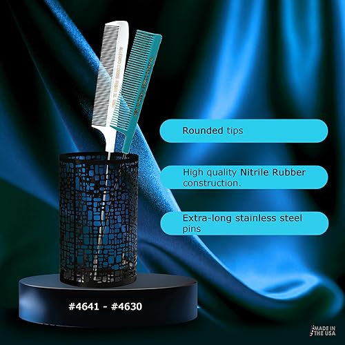 Vista 5 de Allegro XL - Peines de cola de rata y separación de cola de metal (2 unidades, aguamarina y blanco)