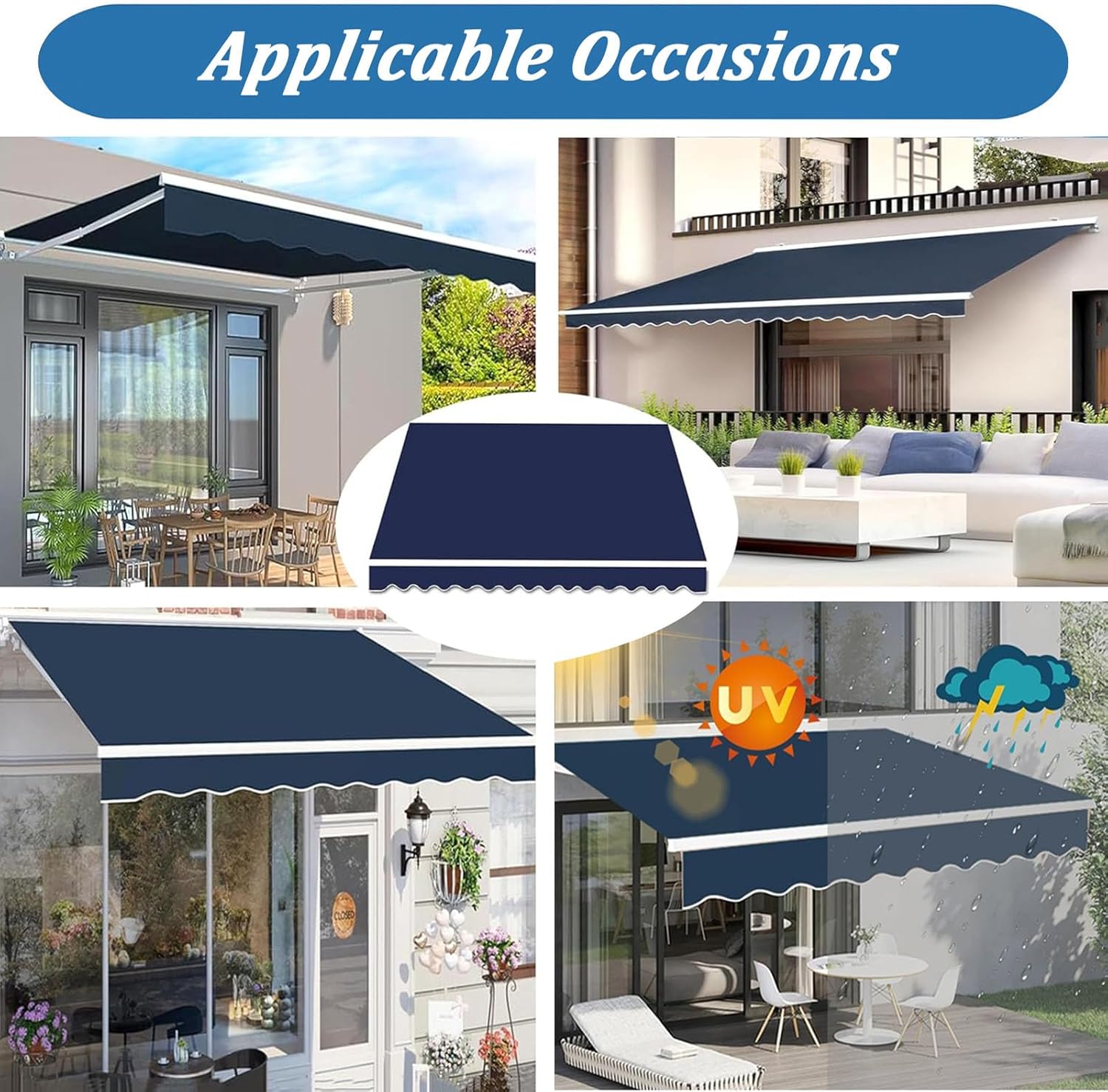 Replacement Canvas for Retractable Awning 8ft 10ft 11ft 12ft 14ft 16ft Outdoor Patio Canopy Replacement Fabric Waterproof Polyester Sun Shade Shelter Cover (Size:18x12ft,Color:Navy Blue)