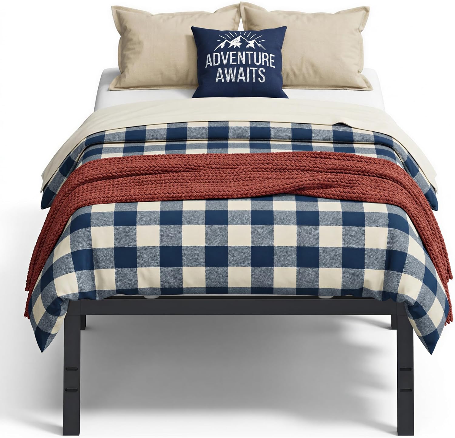 VASAGLE Twin Metal Bed Frame 18 Inches Tall, 550 lb Weight Capacity, No Box Spring Needed, with Under-Bed Storage, Easy Setup, Heavy-Duty Platform Bed, Mattress Retainers, Matte Black URMB673BD02S