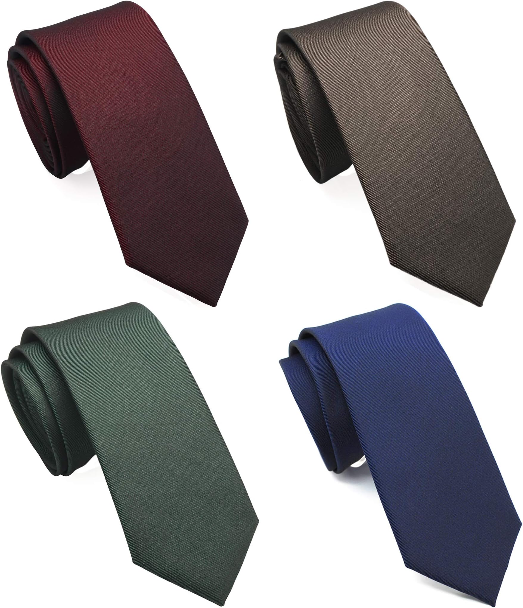 Skinny Solid Ties for Men, 2.5 inch Slim Plain Neckties 4-Pack