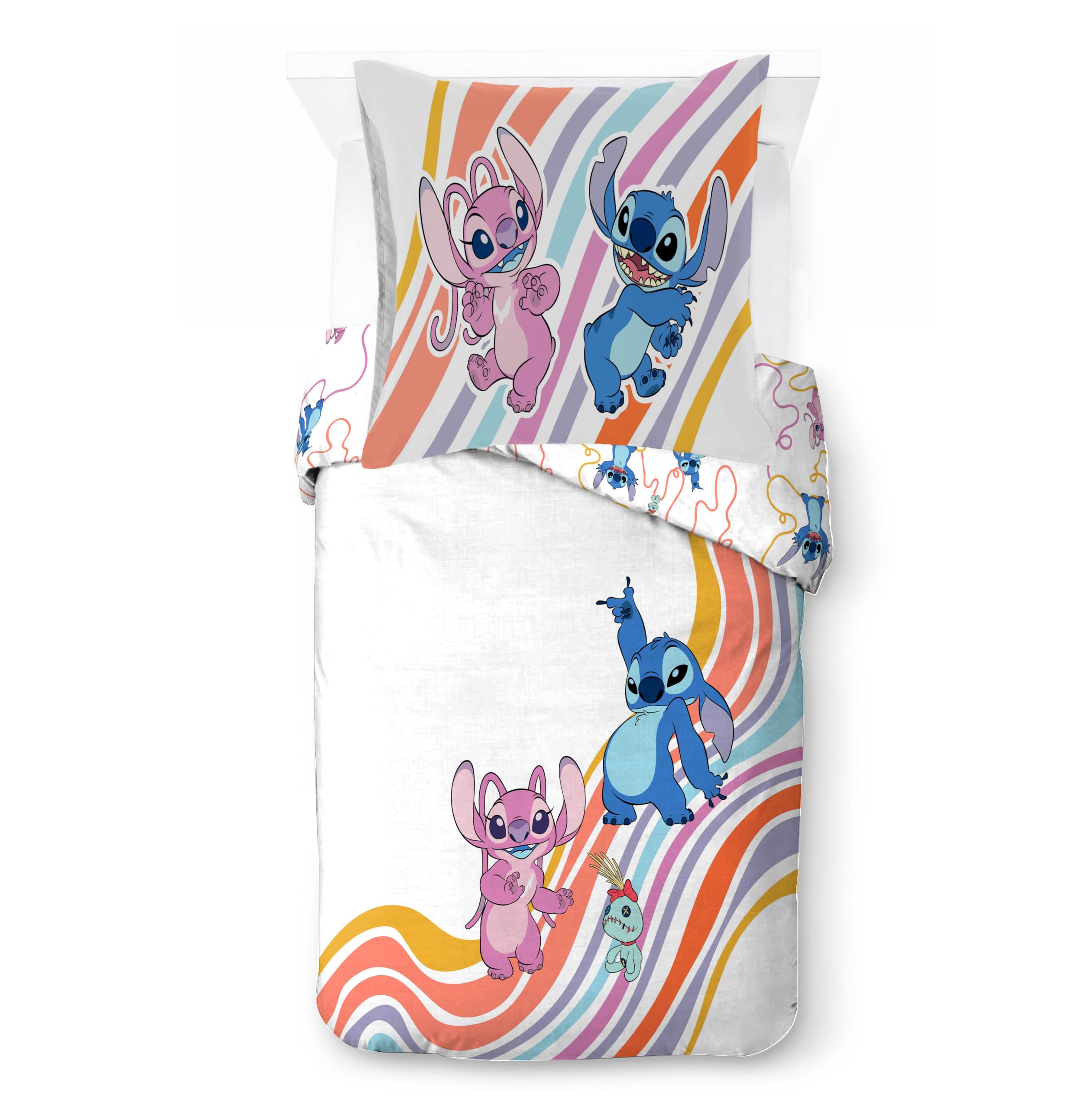 Jay Franco Disney Lilo & Stitch 100% Baumwolle Einzel-Bettwäsche-Set - Inklusive Kissenbezug 80 x 80cm