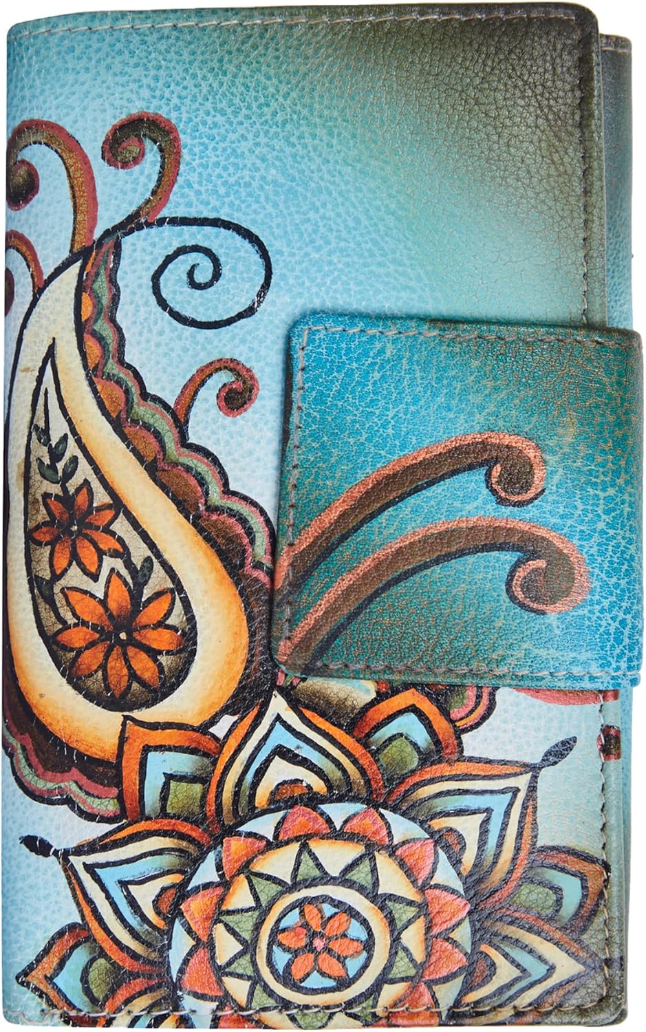Hand-Painted Genuine Leather Bifold Wallet for Women – Mandala Design – Great Gift for Valentine’s Day, Mother’s Day, Birthday & Anniversary
