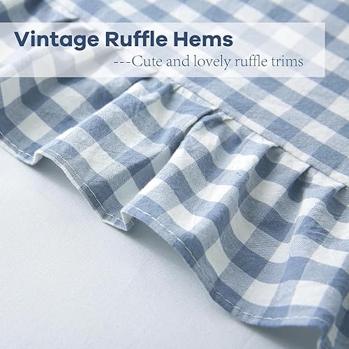 Miniatura 5 de Paquete de 2 fundas de almohada decorativas con volantes, 100 % algodón, estilo de campo rústico, cuadros franceses, para cama