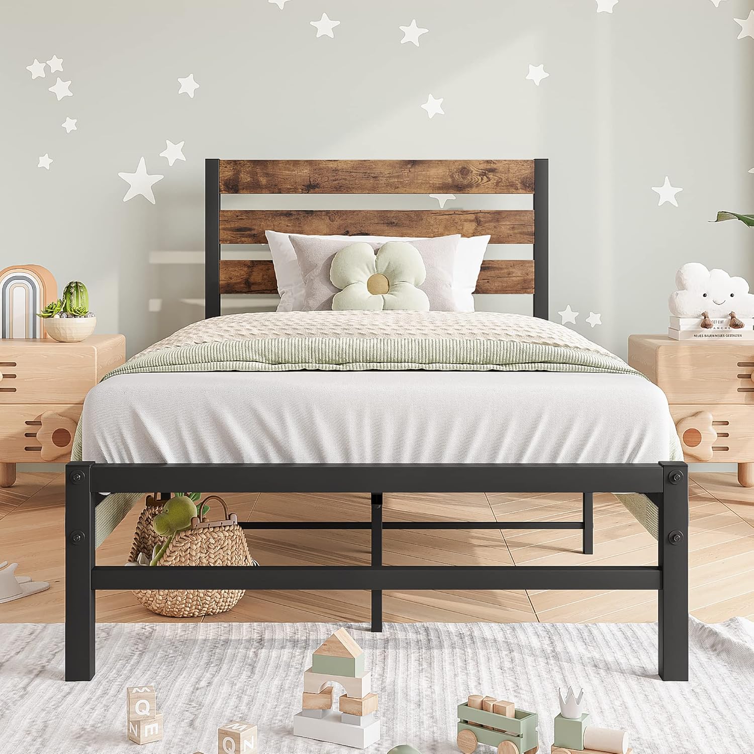 Crocofair Twin Bed Frame with Wood Headboard/Platform Bed Frames Twin