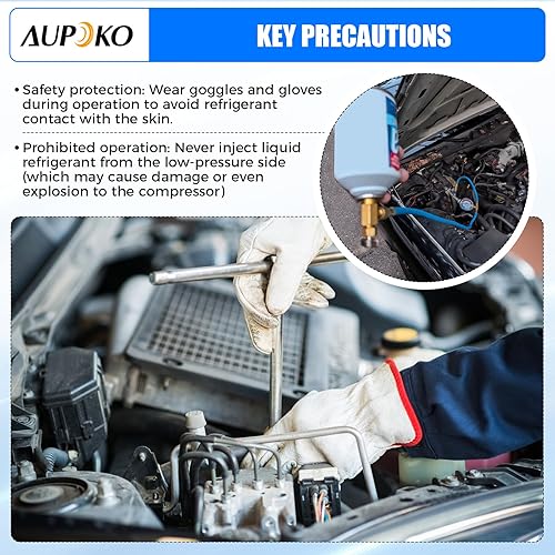 Miniatura 7 de Aupoko R134A Manguera de carga refrigerante de CA para automóvil, manguera de carga de CA con manómetro, válvula de grifo R134A, acoplamiento rápido