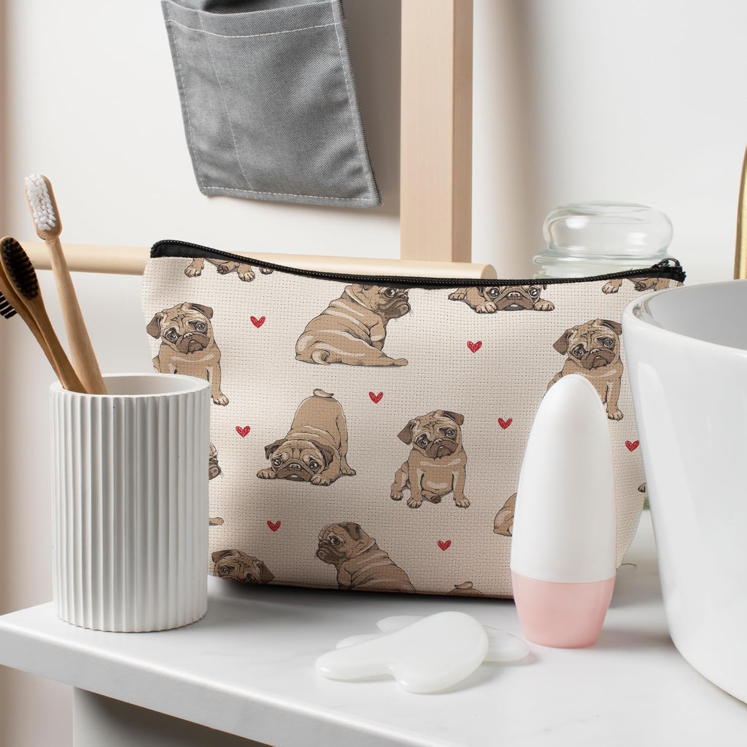 Pug Dog Makeup Bag, Pug Lovers Gifts Cosmetic Bag for Women, Dog Mom Lovers Owner Gifts for Women, Pet Lover Gift Zipper Travel Makeup Pouch for Purse - Image 6